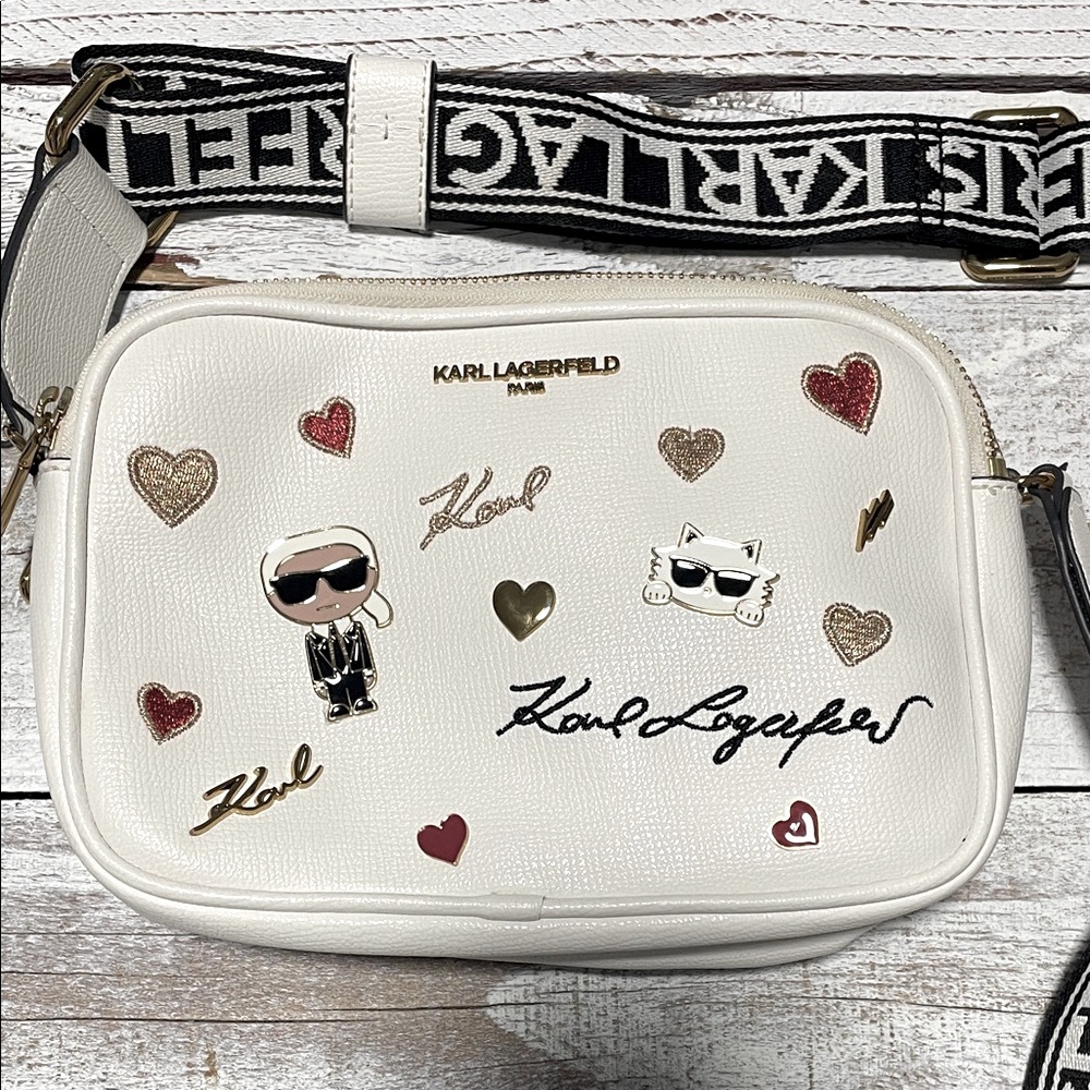 Karl Lagerfeld Paris Maybelline White Crossbody Bag with Embellishments